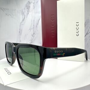 New GUCCI Sunglasses Brown Gold Red Green Web 55-20-145 mm Mens Square Gucci